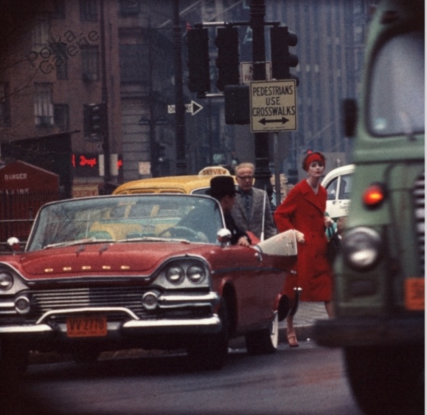 NYC. Anne St-Marie + Cruiser in Traffic, New York (Vogue), 1962 // William KLEIN